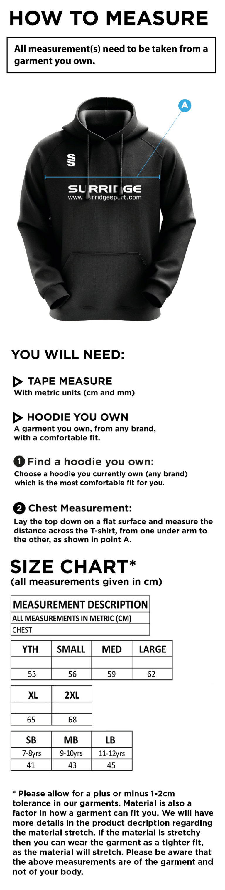 Northern Warriors - Blade Hoody - Size Guide