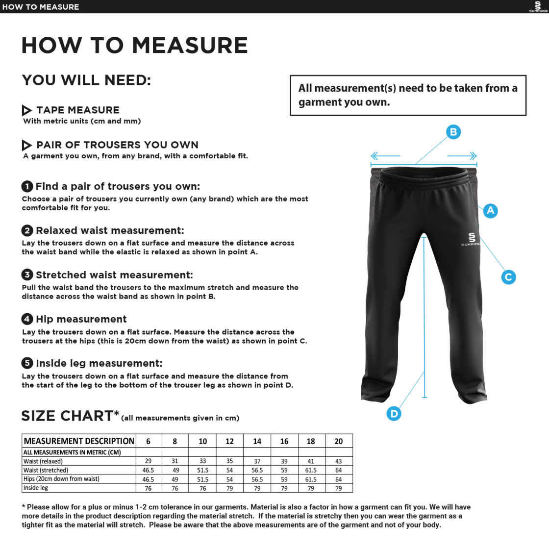 Northern Warriors - Women's Poplin Track Pant - Size Guide