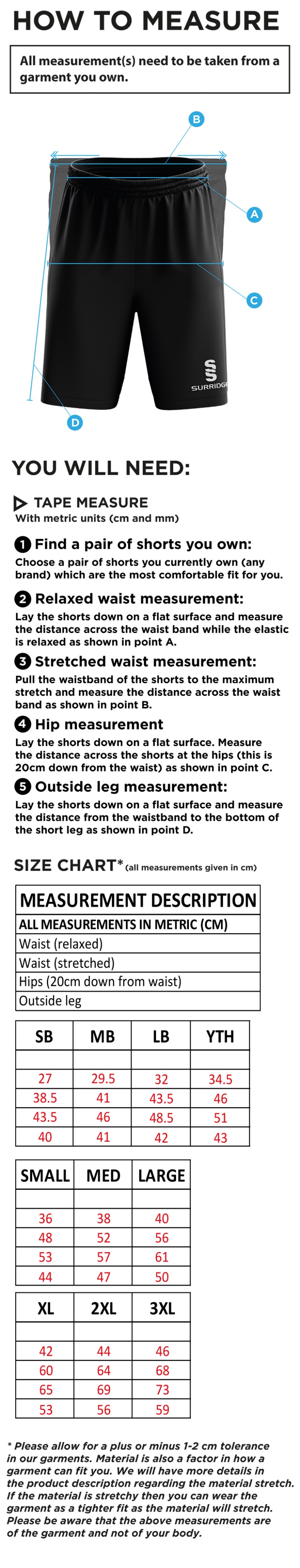 Northern Warriors - Blade Shorts - Size Guide