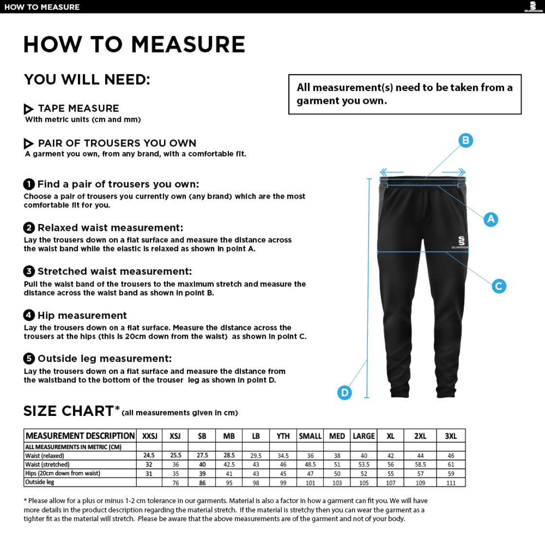 Northern Warriors - Tek Pants - Size Guide