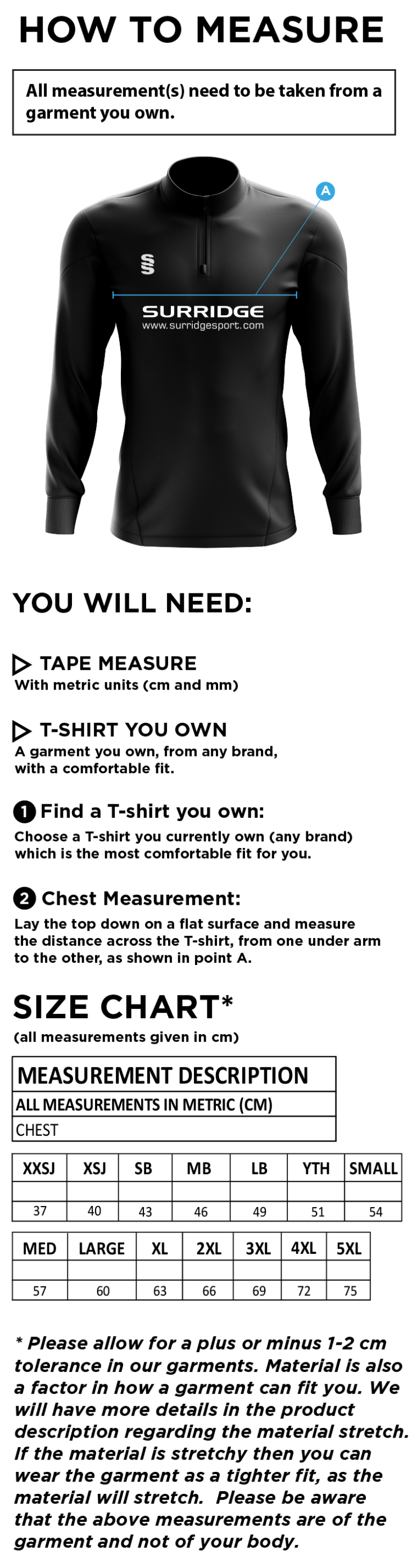 Northern Warriors - Blade Performance Top - Size Guide