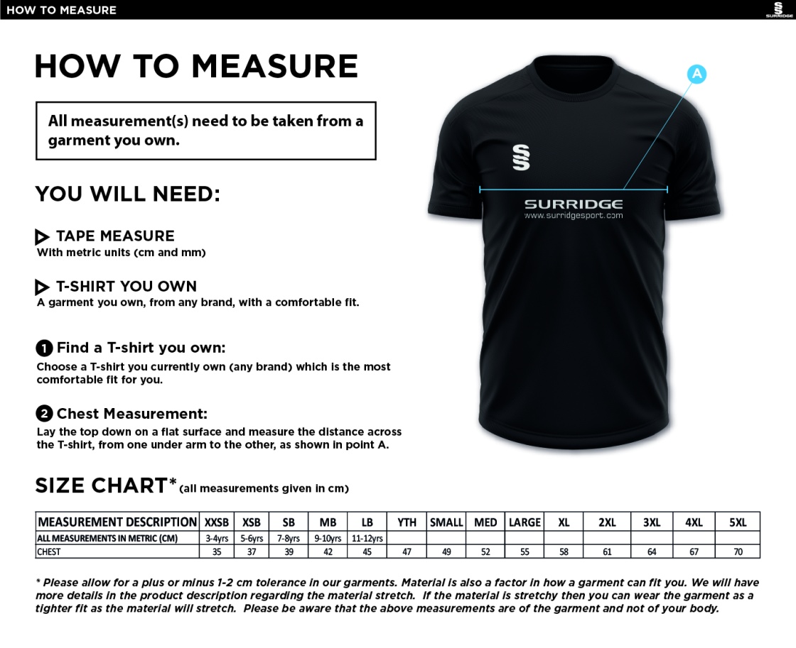 Northern Warriors - Blade Training Shirt - Size Guide