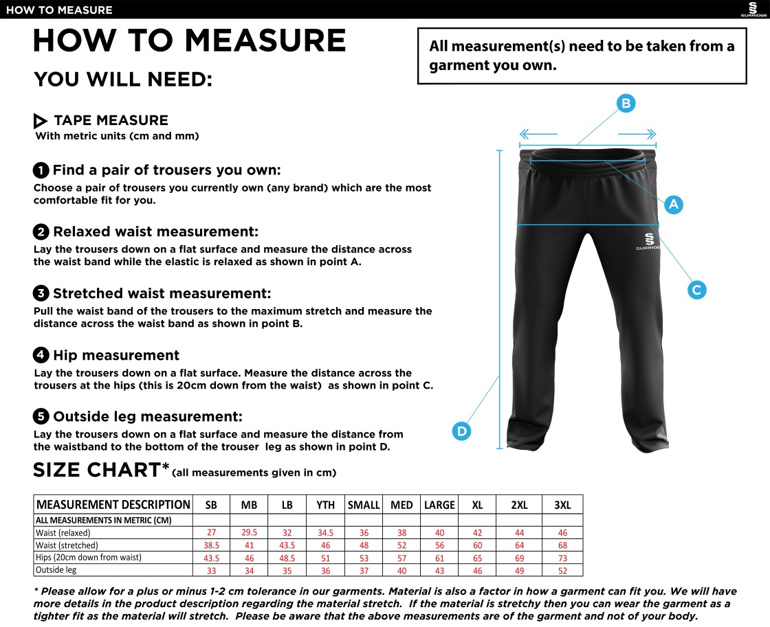 Northern Warriors - Ripstop Track Pants - Size Guide