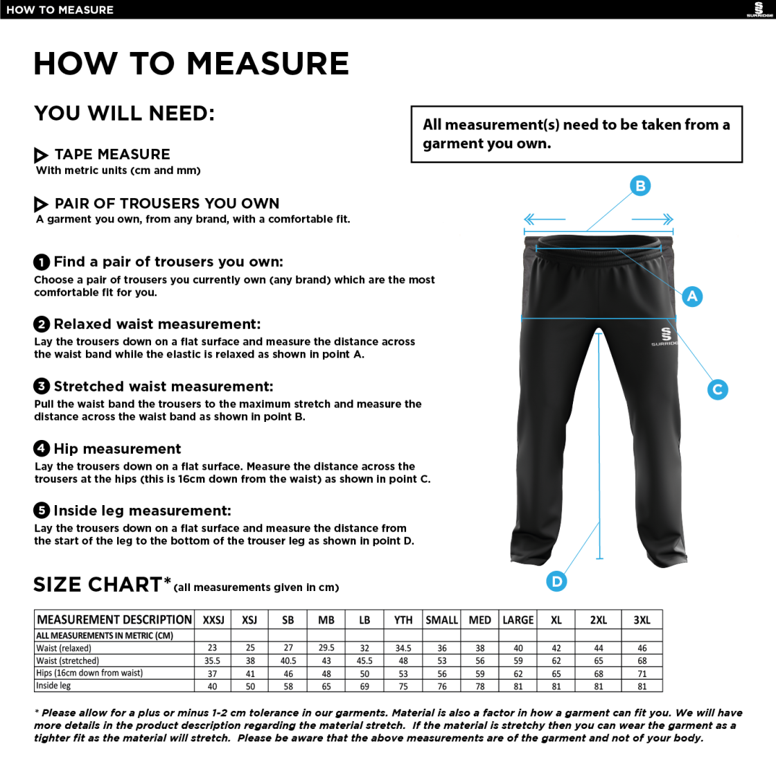 Northern Warriors - Poplin Track Pant - Size Guide