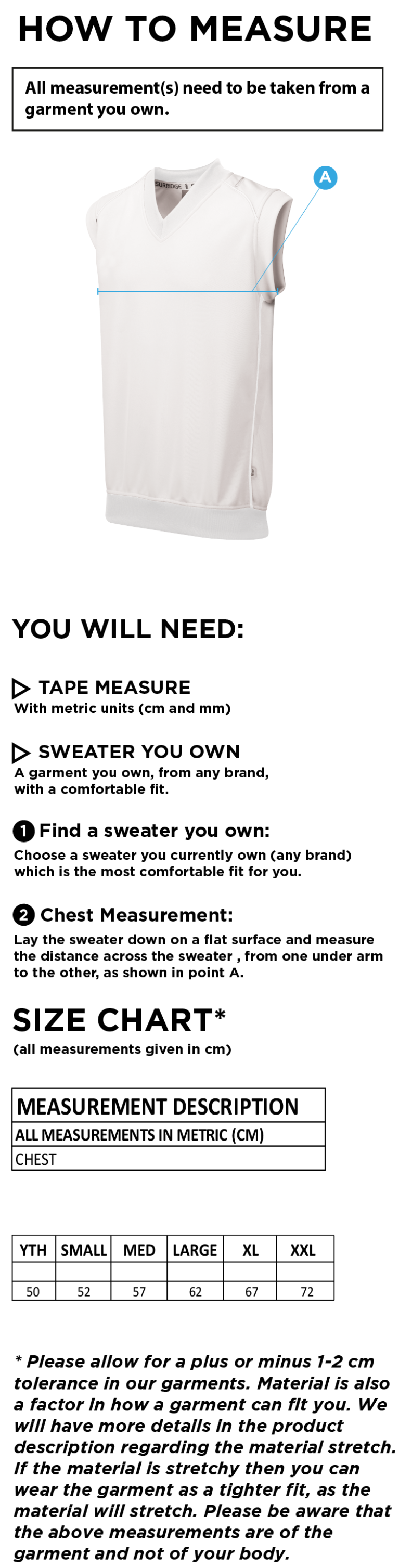 Northern Warriors - Curve Sleeveless Sweater - Size Guide