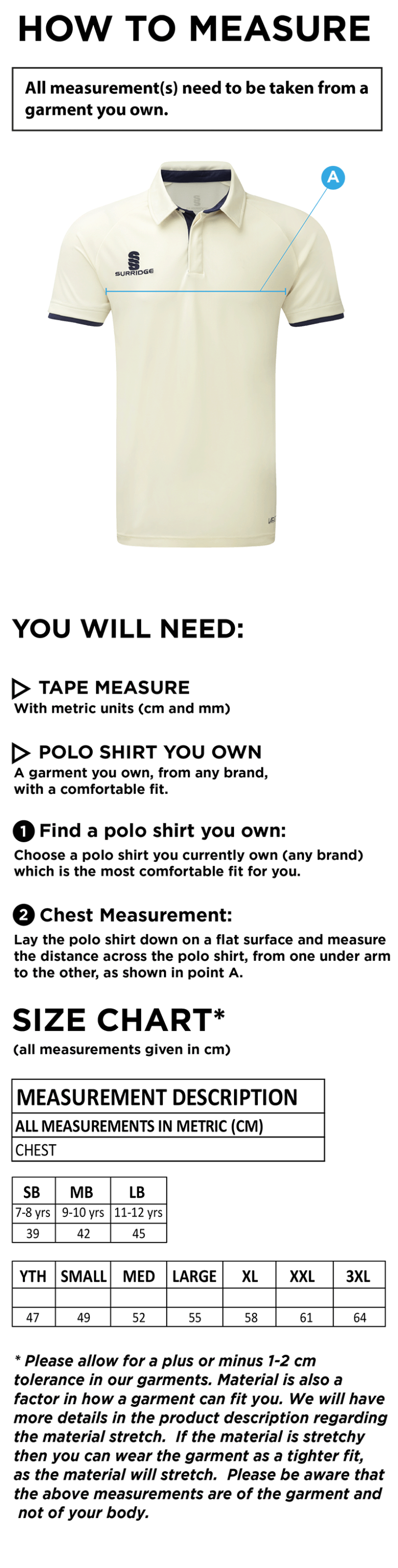 Northern Warriors - Ergo Long Sleeved Playing Shirt - Size Guide