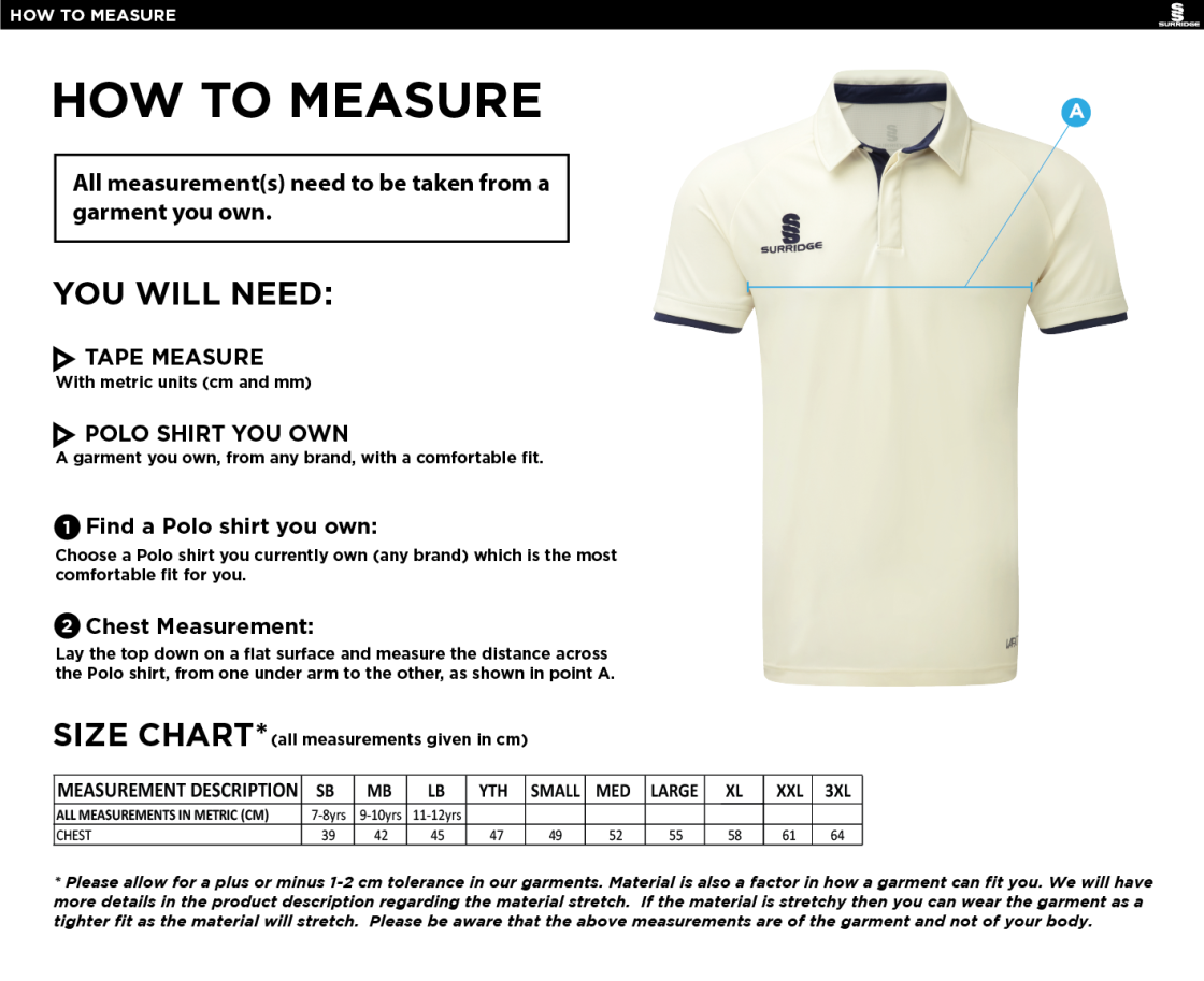 Northern Warriors - Ergo Long Sleeved Playing Shirt - Size Guide